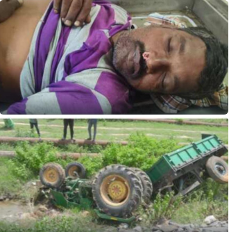 బూడిద ట్రాక్టర్ బోల్తా – డ్రైవర్ మృతి.